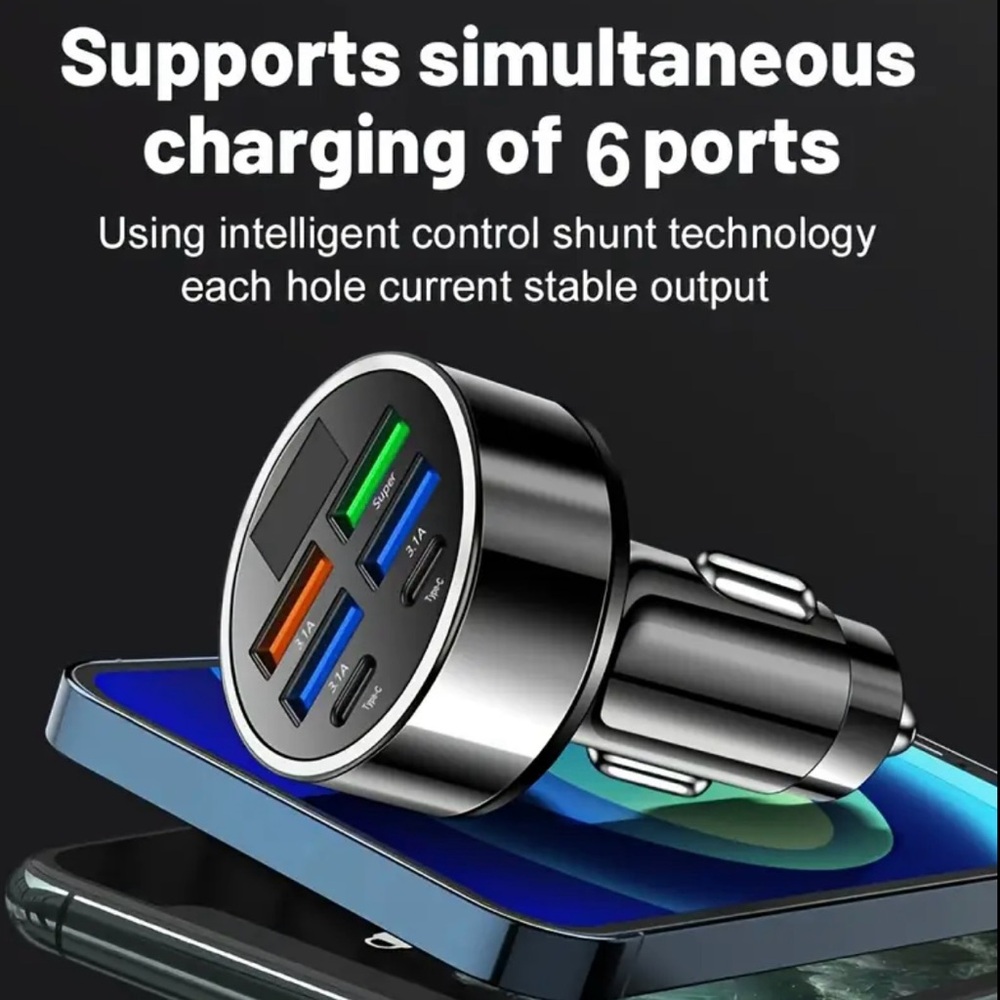 New Multi-Port Car Charger Voltage Display Fast USB C Charging - Picture 3 of 6